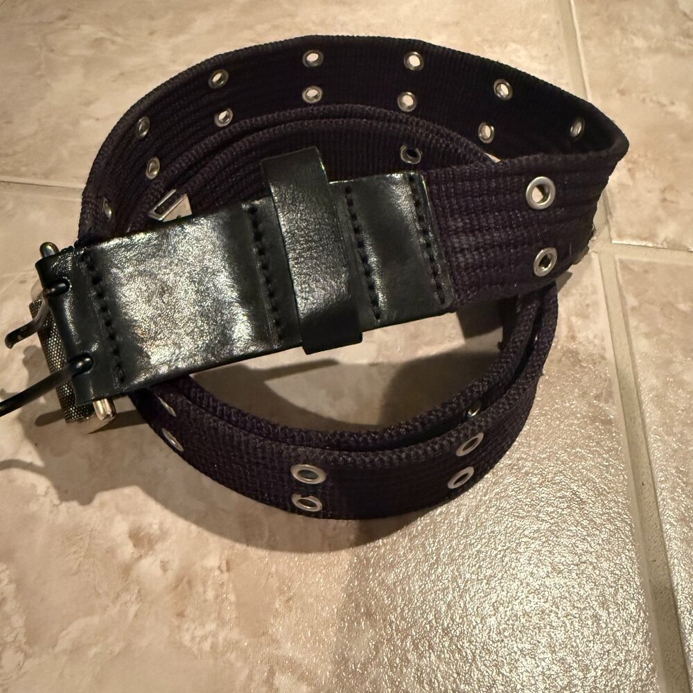 Rag & Bone | Double Eyelet Woven Belt | Black/Silver | Size: M